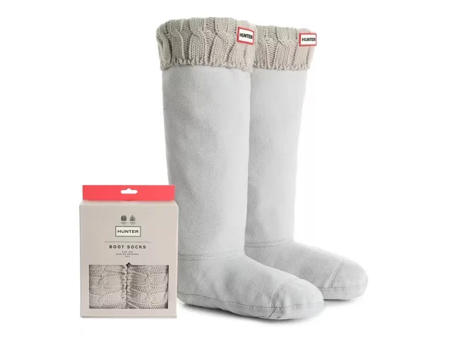 Hunter Recycled 6 Stich Cable Tall Boot Socks Greige Color Size L Women 8-10 NEW