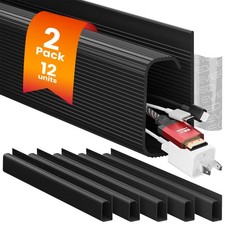 Under Desk Cable Management Kit 12-Pack - 192 J-Channel Black Cord Organizer