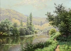 EDMOND RENE HIS (1877-1960) HUGE SIGNED FRENCH OIL - TRANQUIL RIVER LANDSCAPE