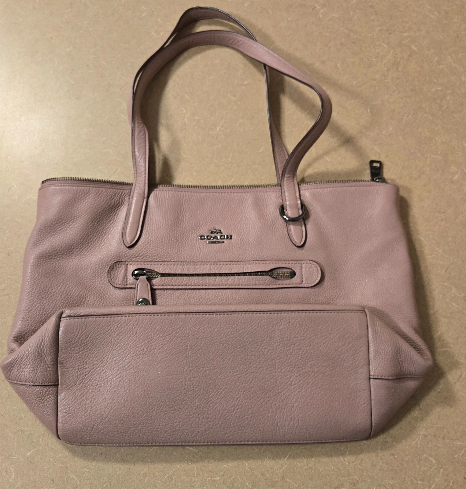 AUTHENTIC COACH LEATHER LARGE SHOULDER HANDBAG POWDER PINK , DUSTY ROSE