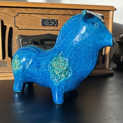 Bitossi Rimini Blue Aldo Londi Bull, Mid Century Modern, Pottery Statue Italy