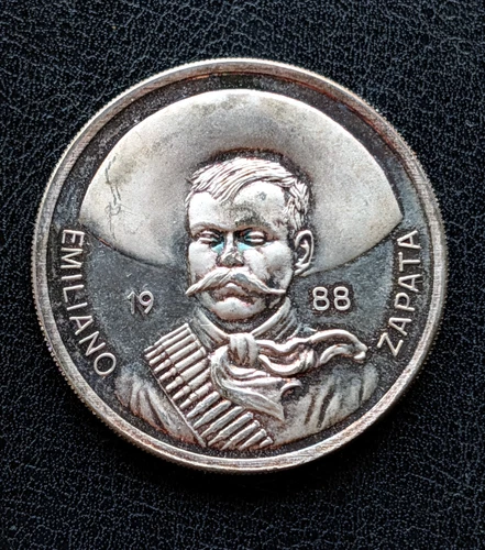 🔥1988 Emiliano Zapata Salazar Mexico Rare Coin 1 Troy oz .999 Fine Silver Round