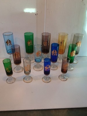 Courting Scene Vintage Set Of 13 Glasses, 3 Different Sizes