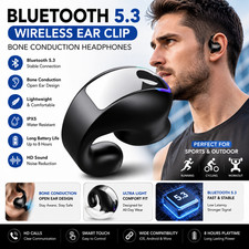 Bluetooth 5.3 Wireless Earbuds Ear Clip Bone Conduction Headphones Sport Headset