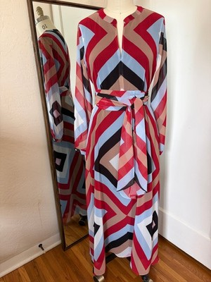 Marella Geometric Print Neron Maxi Dress Sz 10 NWT MSRP $420 Sash Tie