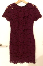 Ralph Lauren Red Burgundy Sheath Lace Short Sleeved Dress Size 2