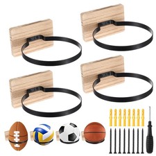 4 Pcs Wall Mount Holder with Wooden Base, Storage Display Rack for Basketball...