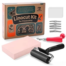 Linocut Kit for Printmaking with 5PCS 4"x6" Soft Rubber Linoleum Blocks, Bray.