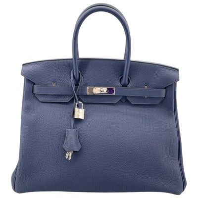 HERMES Birkin 35 W Stamp Togo Leather Blue Navy/Silver Hardware Handbag #OK078