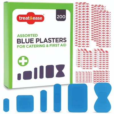 200 Stück blaue Pflaster wasserdicht verschiedene Größen Gastronomie Erste Hilfe Stoff Latex
