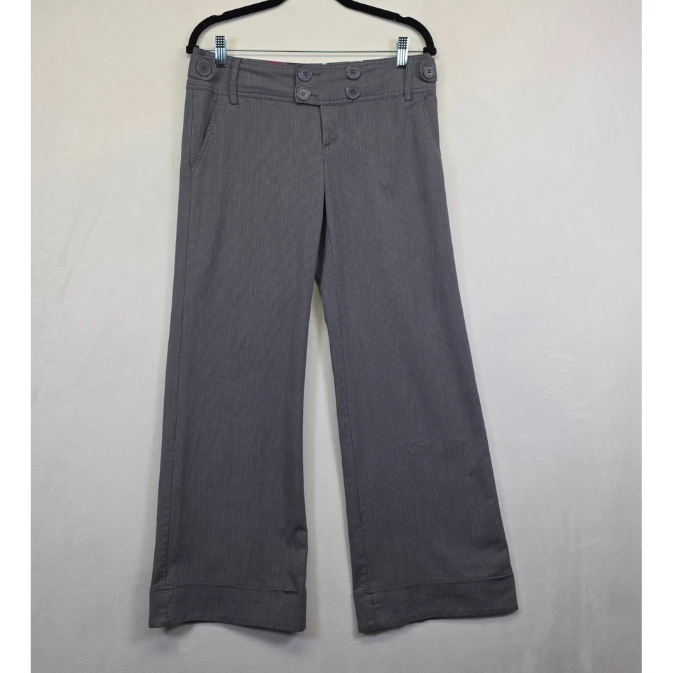 Pantalones Y2K Maurices Mujer 3/4 Gris Pierna Ancha Tiro Bajo Rayas Marinero Oficina Chic Foto 2 de 4