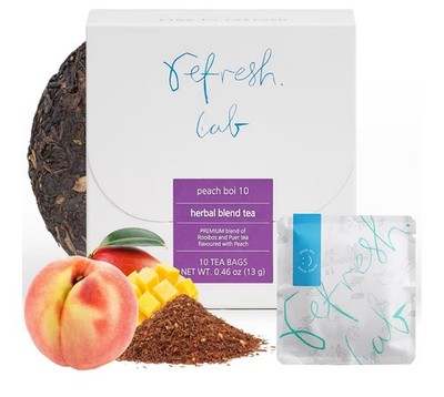 REFRESH.LAB Premium Herbal Blend Tea 10 Count Peach Boi Cornstarch Teabags 10/26