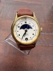 Vintage 1992 Timex Moon Phase Watch Womens 24mm Gold Tone Date Leather