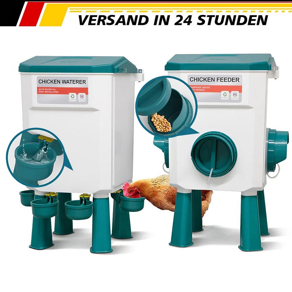Futterautomat Hühner 12kg und Hühnertränke 11L Wassertränke Hühner mit 4 Auslass - Bild 2 von 4