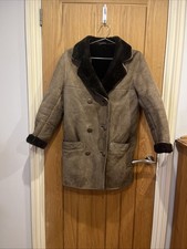 Vintage Brown Sheepskin Coat Genuine Leather Size S