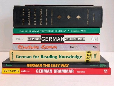 Vintage German Learning Lot of 7: Cassell Dict, 750 Verbs, Schaum Grammar +++