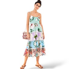Farm Rio floral patchwork crochet midi dress with embellished straps W's M 