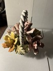 Capidimonte Bouquet 5 Roses Made Italy Porcelain Flowers 8” Round/high Chipped — photo 3