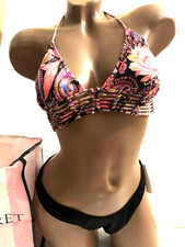 Victoria's Secret Black Floral Padded Swim Bikini 2 Piece Set NWT
