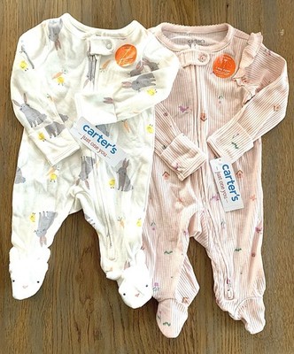 New Carters Baby Girl, Set Of Two, 0-3 Months & 3-6 Months Sleeper Pajama NWT￼