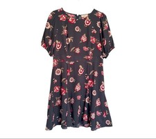 NWT Women's LOFT Outlet Dark Gray Blue Red Floral Short Sleeve Dress Size 8