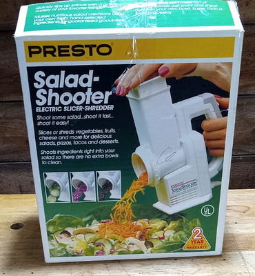 Vintage 1989 PRESTO SALAD SHOOTER 02910 Open Box Electric Slicer Shredder