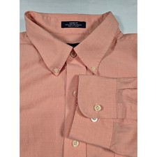 Chaps Mens Shirt 17.5 34/35 Classic Fit Peach Check Wrinkle Free Button Down