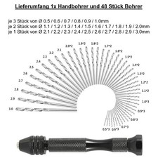Sortiment Mini Bohrer 0,5-3,0mm Miniaturbohrer 48 Stück mit Handbohrer Set