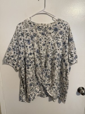 Womens Fred David Shirt Short Sleeve Blue Floral Size 3X