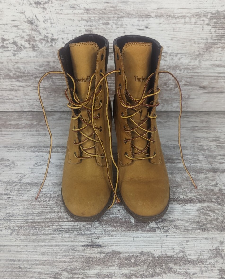 Timberland Women's Tillston High Heel Wheat Leather Boots Style