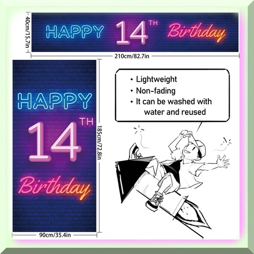 Leuchtendes Neon 14. Geburtstag Party Set - bunte Tür Abdeckung, Veranda Banner, Hof S - Bild 3 von 7