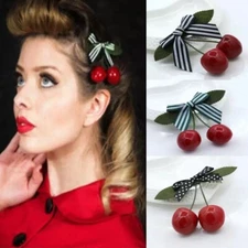 Fashion Women Girls Cherry Bow Hair Clip Korean Style Vintage Hair Accessories 
