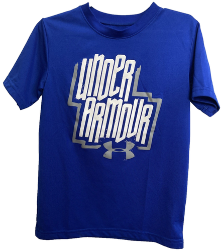 Under Armour Blue Heatgear T-Shirt Size 5 Logo Graphic Front Short Sleeve Poly - Picture 4 of 11