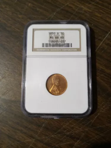 1950-S 1C Lincoln Wheat Penny NGC MS66 RD - 118095-037