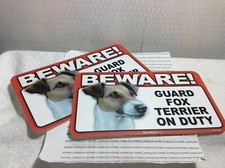 BEWARE GUARD DOG ON DUTY: FOX TERRIER New Scandical Plastic Sign LOT of 2