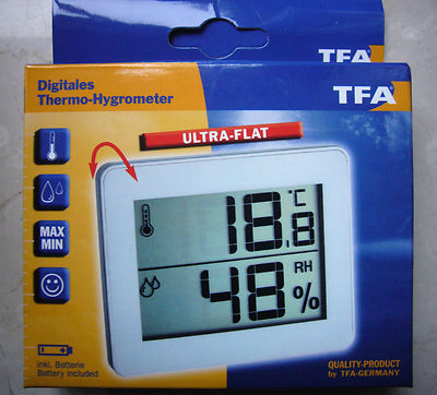  TFA  - neues Digitales Thermometer Hygrometer - Ultra Flat - weiß - OVP 