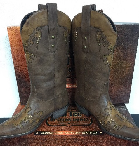 NUEVO Mujer AdTec Bota de Vaquero Bota de Montar Occidental Informal Bota MARRÓN 8608 - Imagen 5 de 10