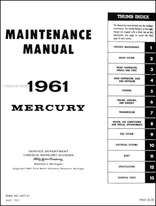 1961 Mercury Monterey and Meteor ORIGINAL Shop Manual Livro de Serviço de Reparo - Imagem 2 de 2