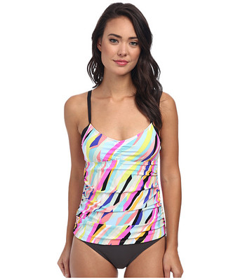 ATHENA RIO TANKINI TOP WAIST LINE BLACK MULTI COLOR ABSTRACT PRINT SIZE 10 $74