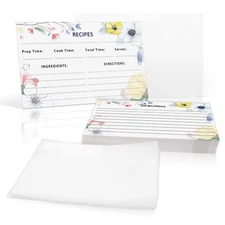 100 Pcs Blank Recipe Cards with Plastic Sleeves Protector, 4x6 Double-Sided R...
