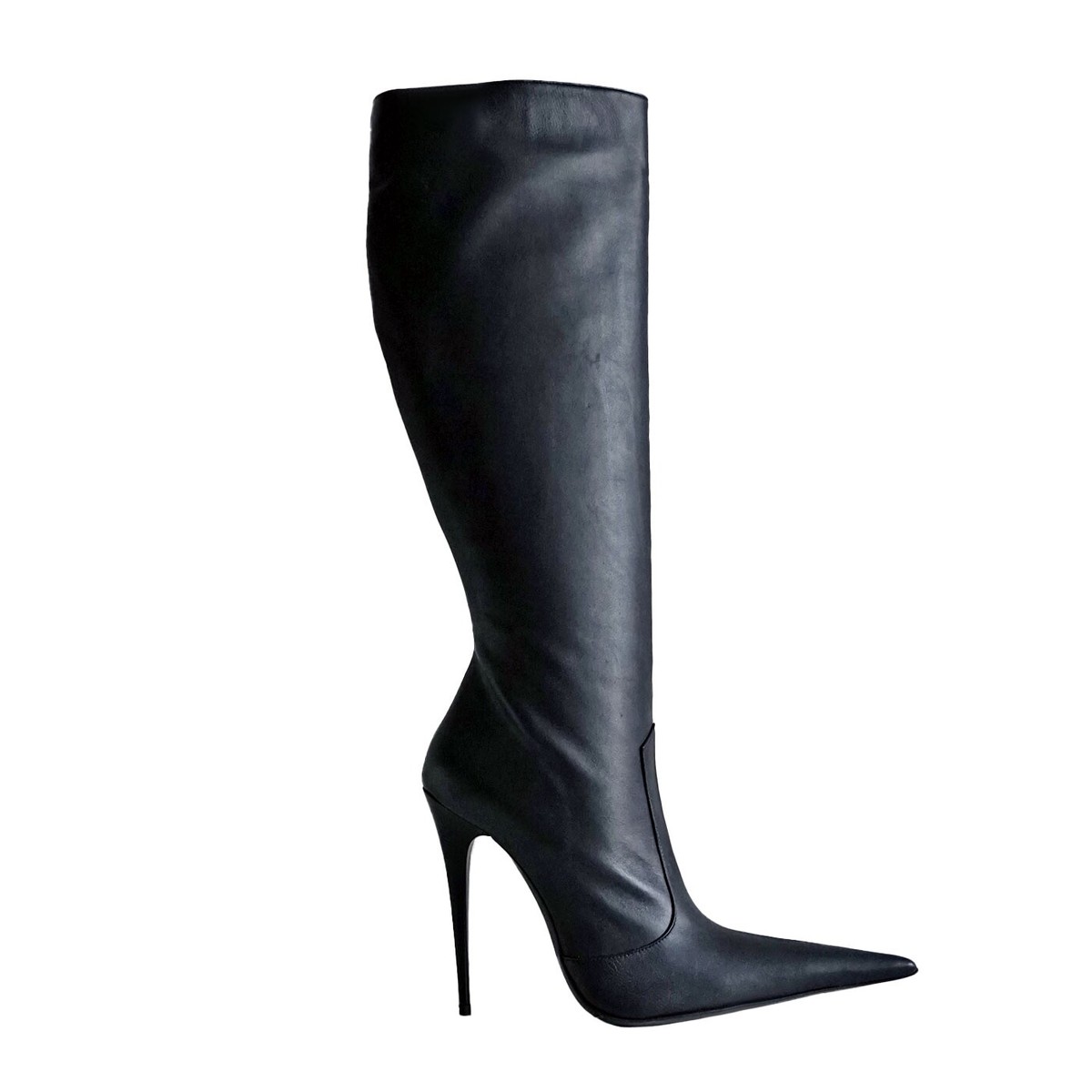 GIOHEL CUSTOM POINTY KNEE HIGH BOOTS STIEFEL LEATHER BOOTS BLACK ITALY 33  TO 41