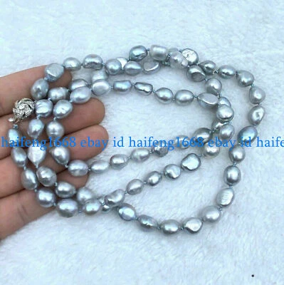 Echte 8-9mm Natürlich Grau Süßwasser Barock Perle Halskette 18-100'' - Bild 1 von 4