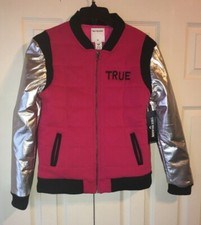 True Religion Girls /Boys Bomber Jacket Raspberry  Metallic Silver sz XL NEW