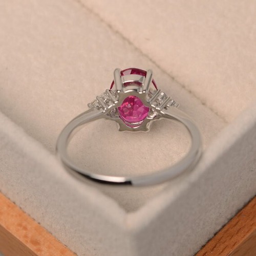 2.15 Ct Oval Cut Natural Ruby & Diamond Wedding Ring 14k White Gold Size 7 - Picture 4 of 7
