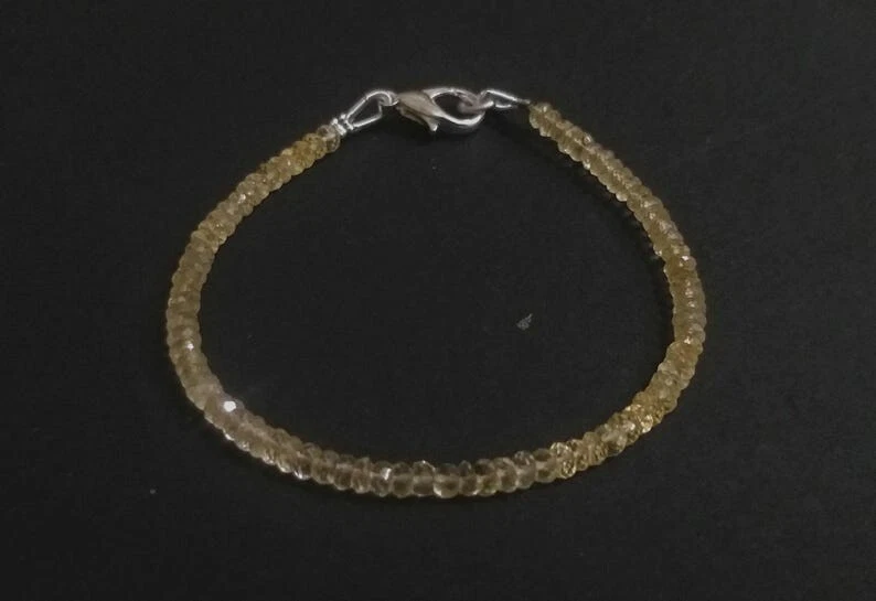 Pulseras de mujer A++ naturales con cuentas de piedras preciosas de rondelle facetadas de citrino de 3-4 mm 6-8"" Foto 3 de 4
