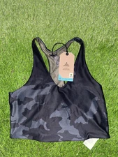prAna WOMENS MOMENTO CROP TOP BLACK CAMO MULTIPLE SIZES NWT $65