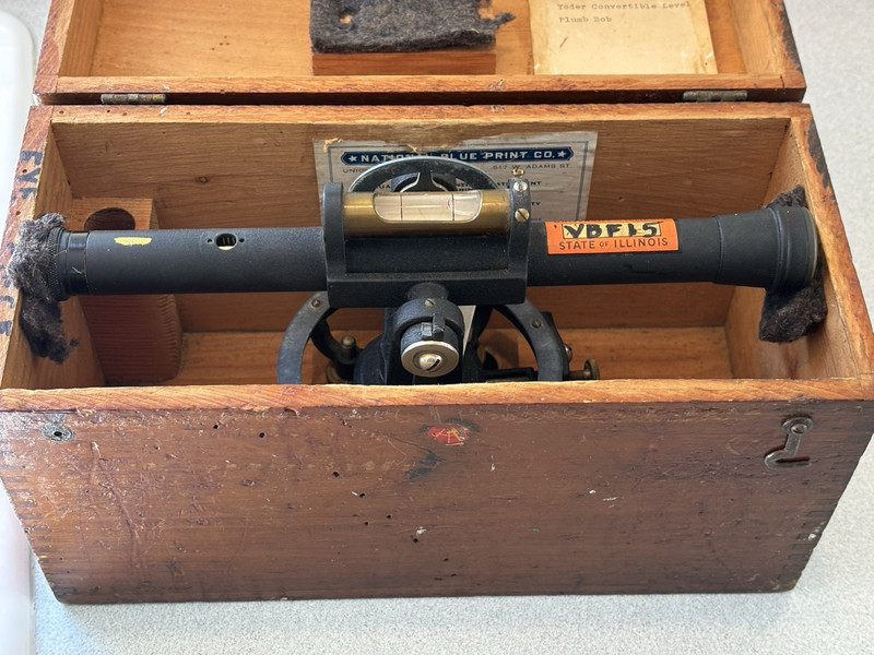 Vintage National Blue Print Co. Surveying Transit W/Wooden Case