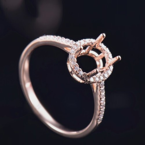Oval Cut 8x6MM Natural Diamond Solitaire Halo Ring Setting Solid 14K Rose Gold - Picture 4 of 9