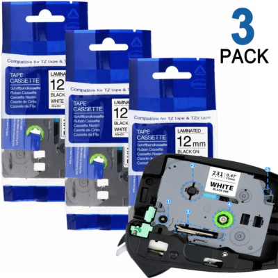 3x Tape Cassette Schriftband-Kassette für Brother P-Touch TZ-231 TZE-231 12 mm