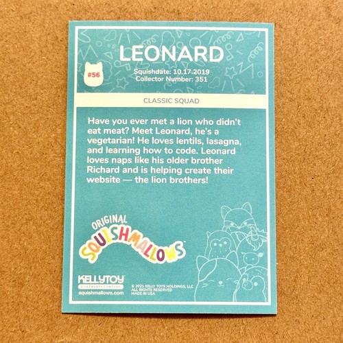 Squishmallow Leonard the Lion ~ Holographic Foil ~ #56 ~ Series 1 Trading Card - Picture 2 of 2